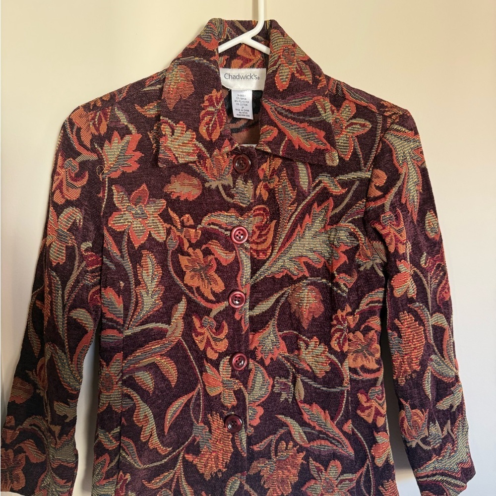 Vintage Women’s 2P Boho Whimsical Warm Colored Florals Tapestry Blazer Jacket - Picture 2 of 13